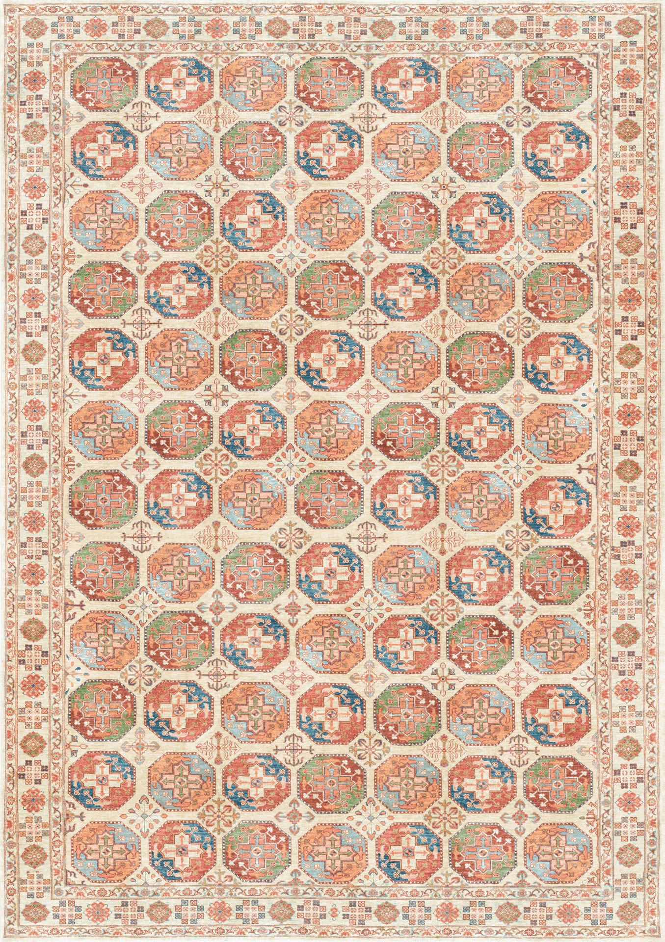 Lindorug Vintage-Teppich Living Bathian Creme, Terracotta, Graublau 240x340 cm