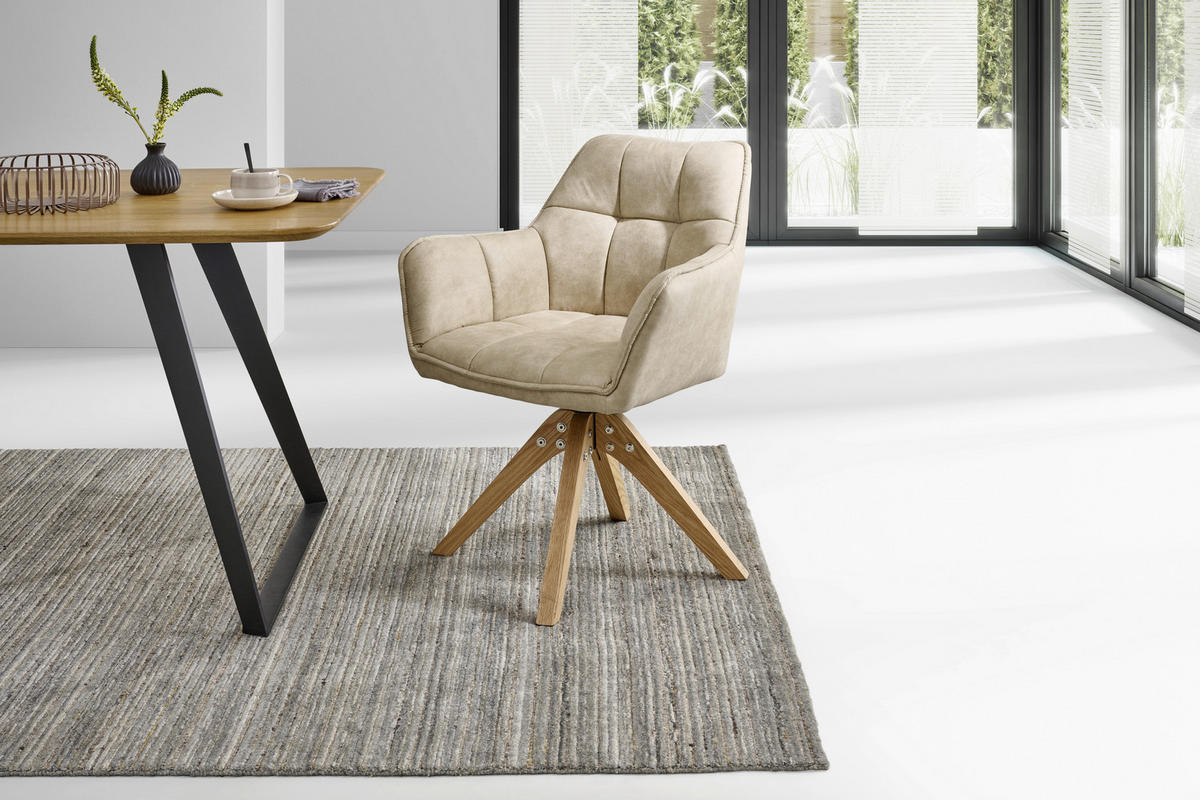 ARMLEHNSTUHL  Sitzfläche 360° drehbar, inklusive Armlehnen Webstoff  - Eichefarben/Beige, Basics, Holz/Textil (61/85/63cm) - MID.YOU