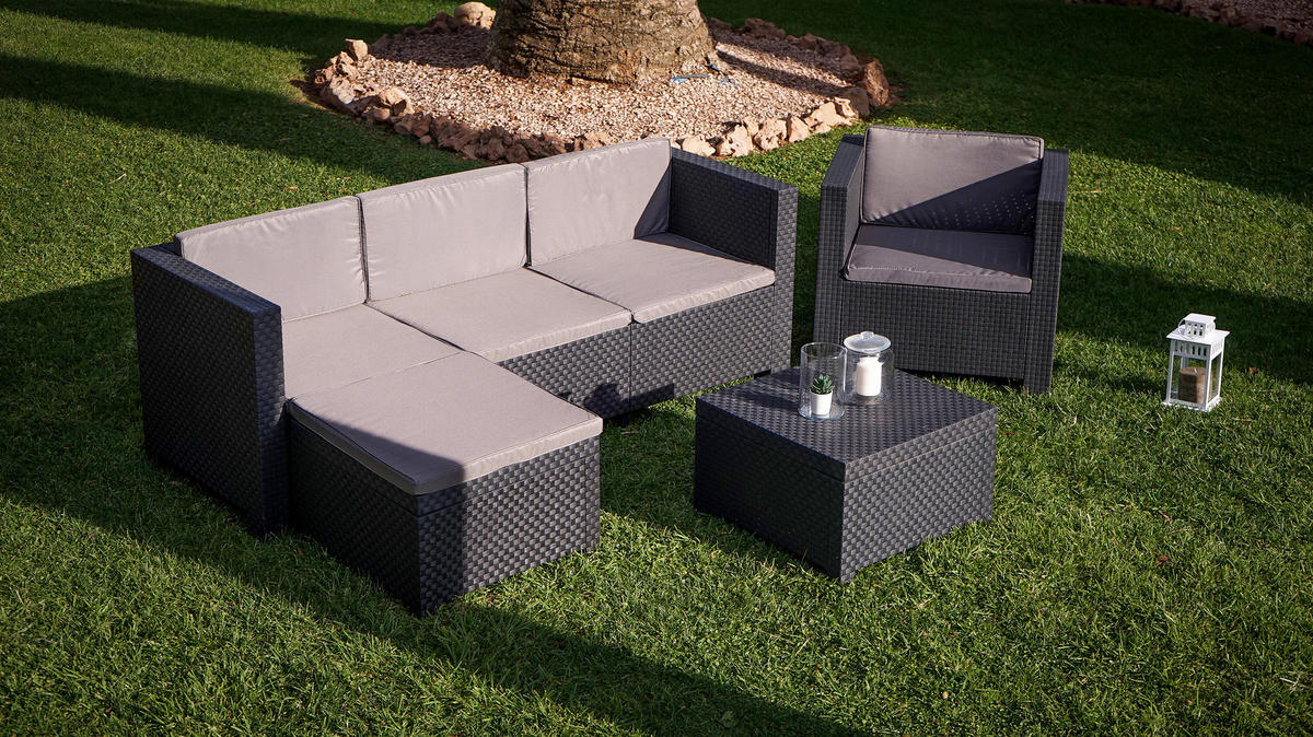 LOUNGEGARNITUR   160/80/60 cm  - Anthrazit, Basics, Kunststoff (160/80/60cm) - Gardenson