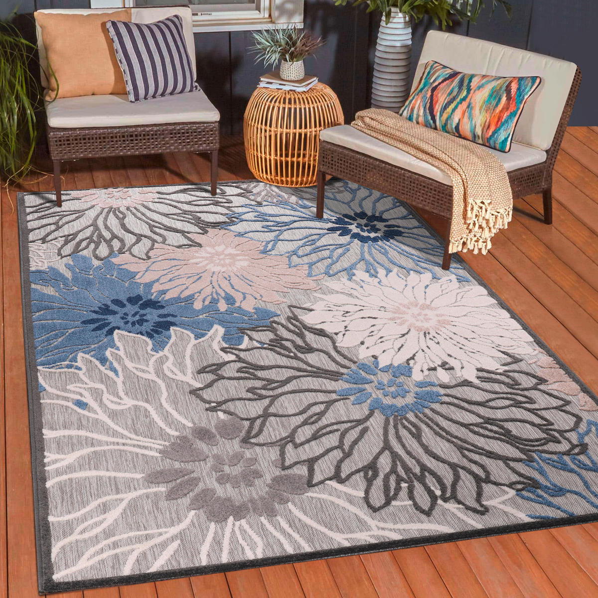 TEPIH ZA UNUTAR./VANJ. UPORAB 240/330 cm   plava, siva  Floral  - siva/plava, Lifestyle, tekstil/plastika (240/330cm)