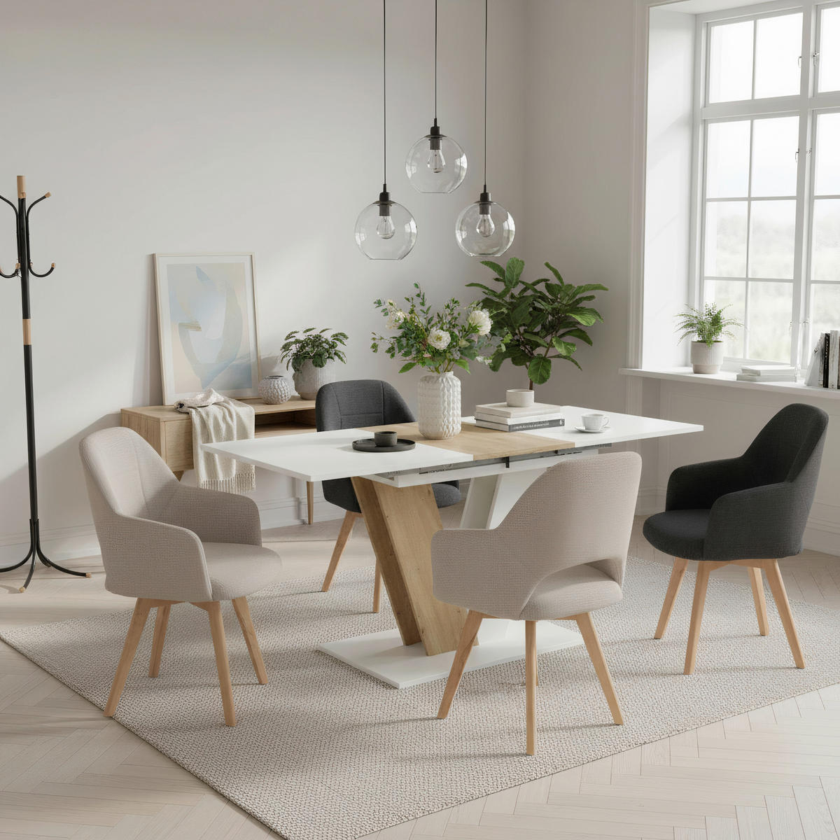 ESSTISCH Weiß, Eiche Artisan rechteckig  ausziehbar  - Weiß/Eiche Artisan, MODERN, Holzwerkstoff (110-150/76/70cm) - MID.YOU