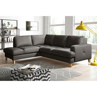 KOTNA SEDEŽNA GARNITURA, videz usnja pravo usnje temno rjava  - temno rjava/barve bukve, Design, tekstil/les (190/234cm) - Livetastic
