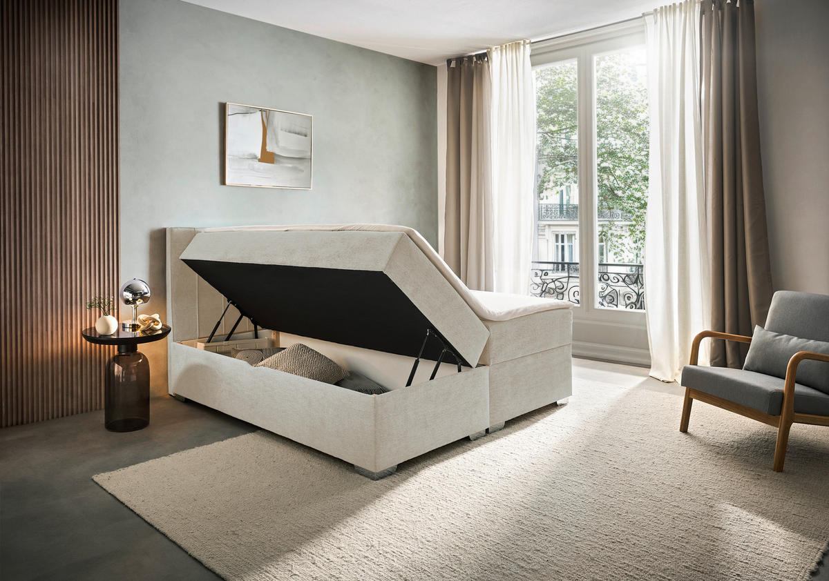 BOXBETT 200/200 cm  in Creme  - Chromfarben/Creme, Trend, Kunststoff/Textil (200/200cm) - Boxxx