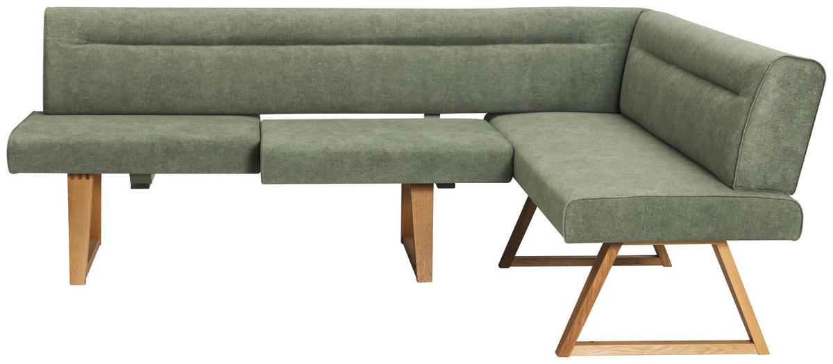 ECKBANK 230/170 cm Samt Grün Asteiche massiv   - Eichefarben/Grün, KONVENTIONELL, Holz/Textil (230/170cm) - Moderano
