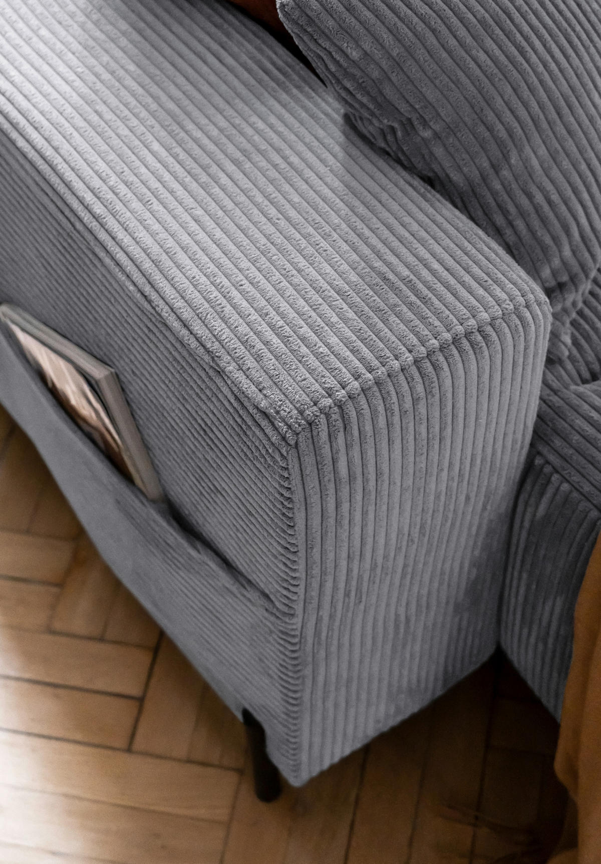 ECKSOFA Hellgrau Cord  - Hellgrau/Schwarz, Textil/Metall (250/192cm) - MID.YOU