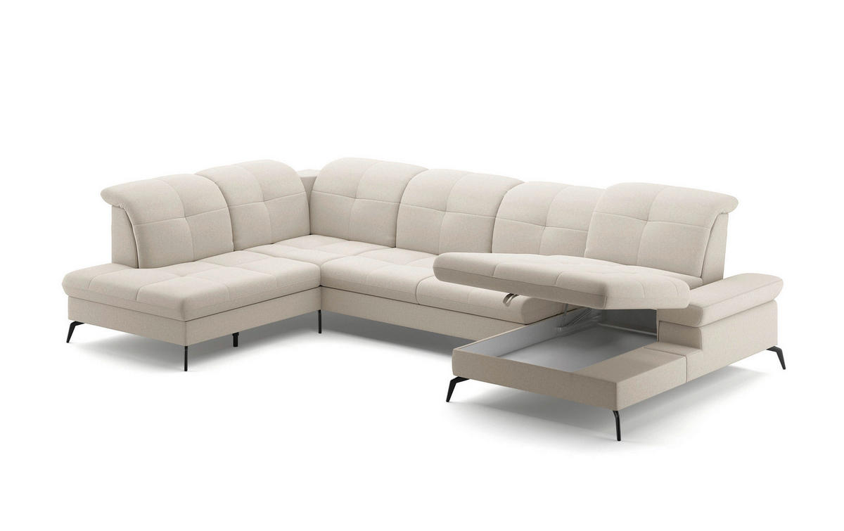 WOHNLANDSCHAFT in Flachgewebe Creme  - Creme/Schwarz, Konventionell, Textil/Metall (231/357/185cm) - Sit & More