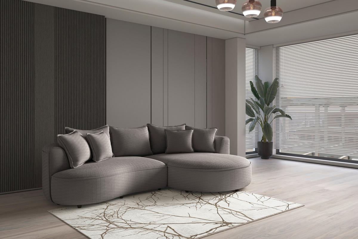 ECKSOFA LEVI Cappuccino Velours, Struktur  - Schwarz/Cappuccino, MODERN, Kunststoff/Textil (287/168cm) - Livetastic