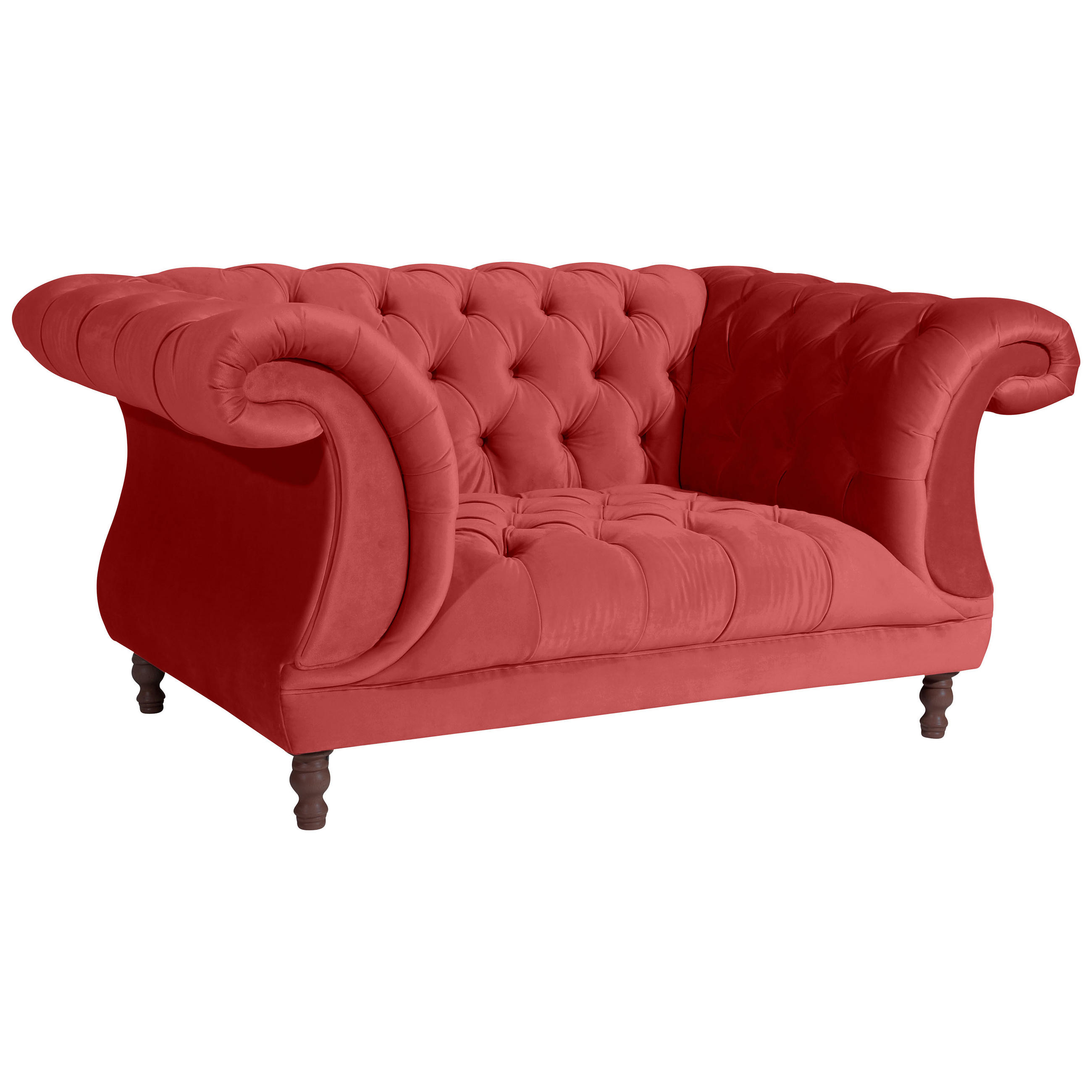 CHESTERFIELD-SESSEL Velours Hellrot    - Hellrot/Nussbaumfarben, Design, Holz/Textil (167/80/100cm) - Max Winzer
