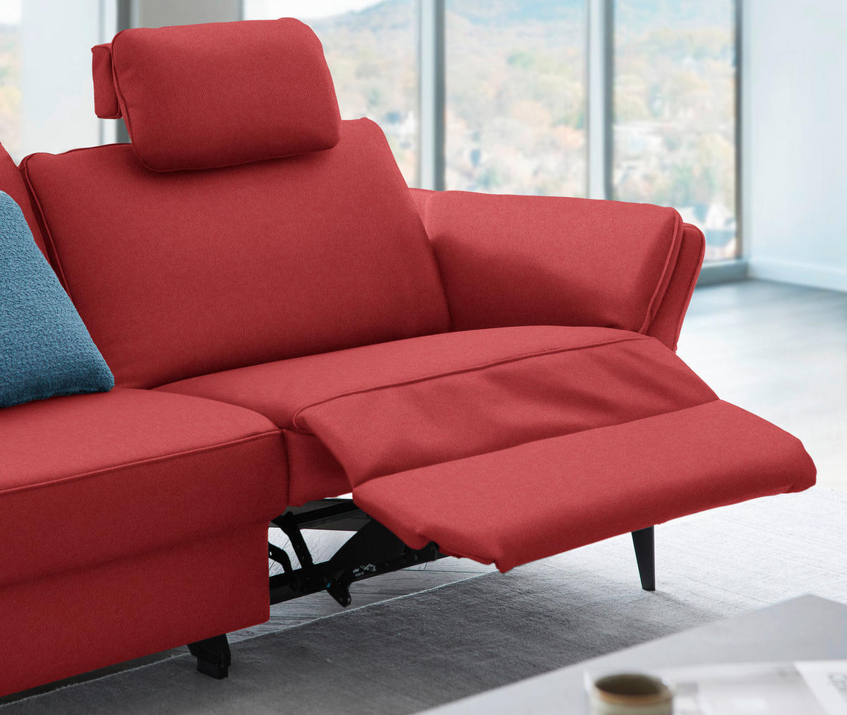 3-SITZER-SOFA in Echtleder Rot  - Rot/Schwarz, Design, Leder/Metall (190/84/99cm) - Dieter Knoll