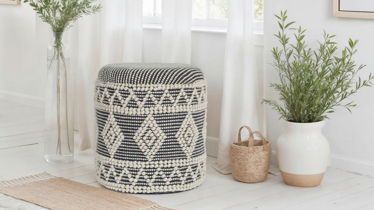 HOCKER Creme, Schwarz  - Creme/Schwarz, Design, Textil (40/45/40cm) - MID.YOU