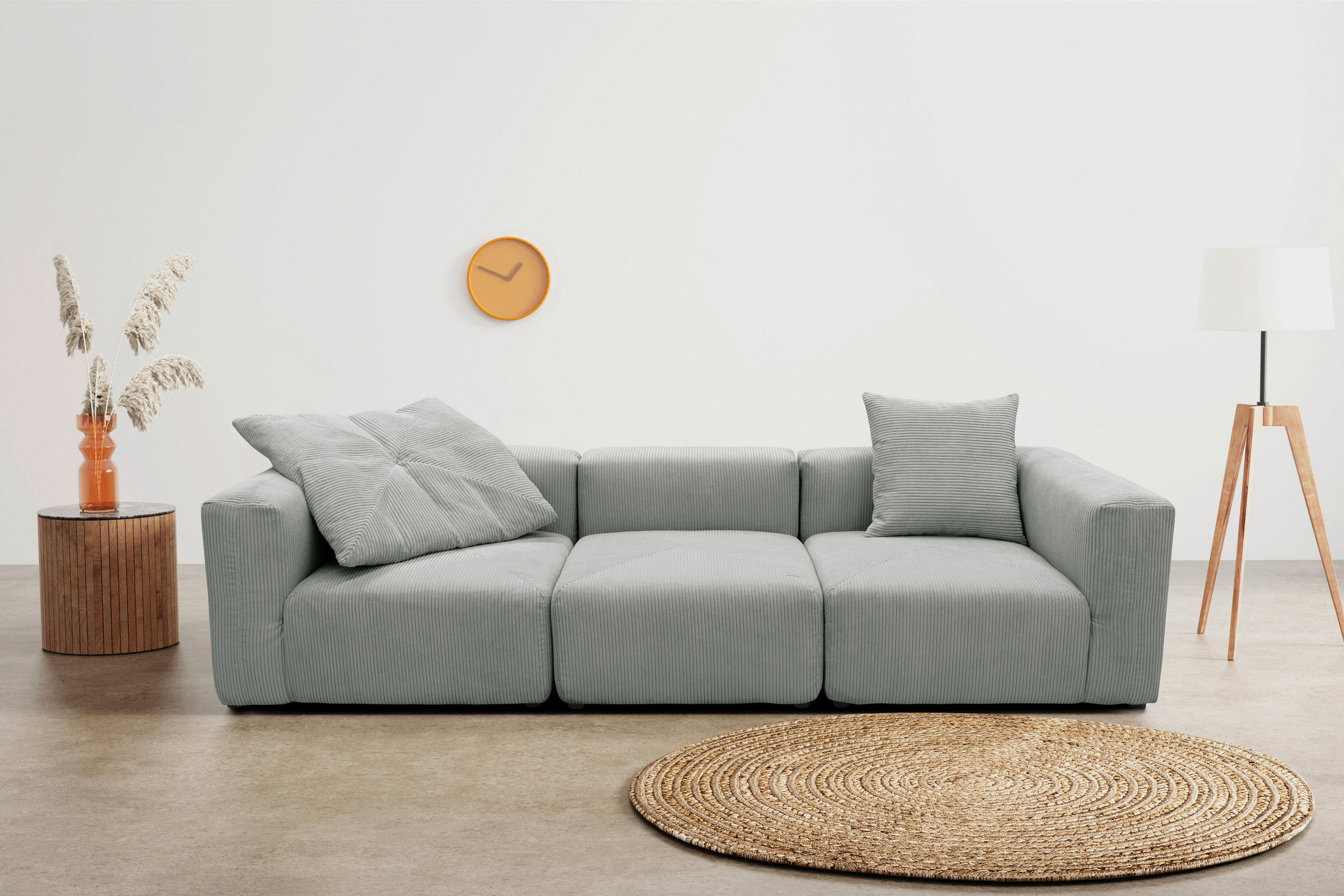 3-SITZER-SOFA in Cord, Mikrofaser Hellgrau  - Hellgrau/Schwarz, Design, Kunststoff/Textil (301/69/108cm) - MID.YOU