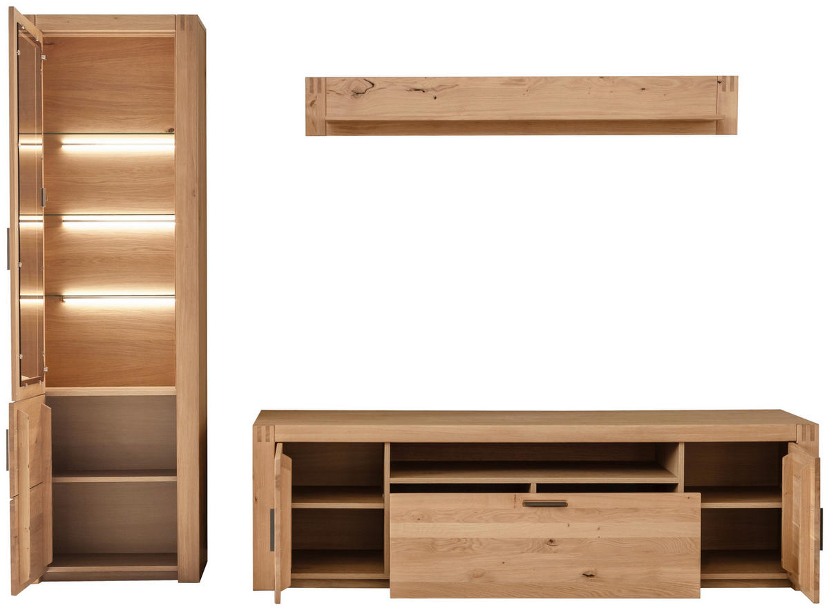 WOHNWAND 3-teilig  in Eichefarben 283/203/50 cm  - Eichefarben/Anthrazit, Design, Glas/Holz (283/203/50cm) - Livetastic