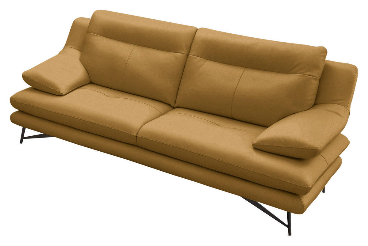 3-SITZER-SOFA in Leder Senfgelb  - Senfgelb, Design, Leder/Metall (215/90/109cm)