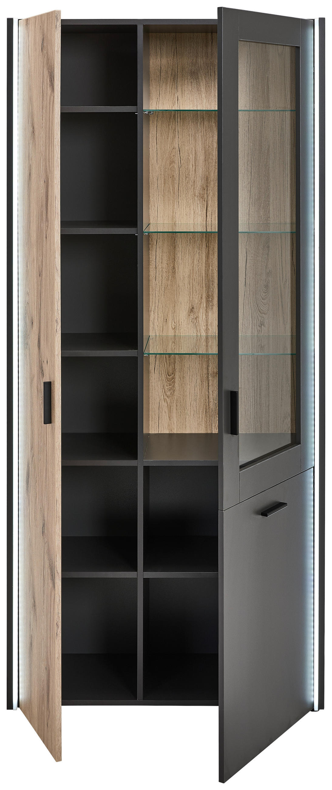 VITRÍNA, sivá, farba duba, 91/200/37 cm - čierna/sivá, Modern, kompozitné drevo/plast (91/200/37cm) - Hom`in
