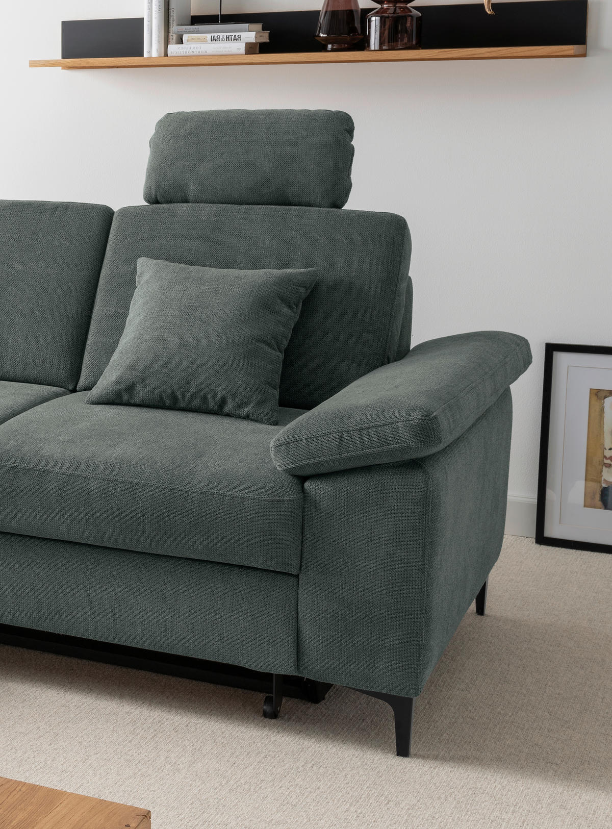 ECKSOFA Chenille Dunkelgrün  - Dunkelgrün/Schwarz, Konventionell, Textil/Metall (151/245cm) - Livetastic