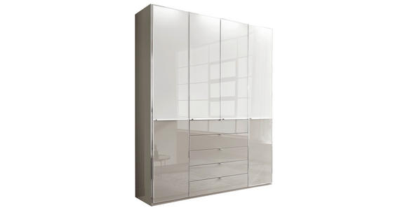 KLEIDERSCHRANK 200/236/58 cm,  in Grau, Weiß, 4-türig  - Chromfarben/Weiß, KONVENTIONELL, Glas/Holzwerkstoff (200/236/58cm) - Novel