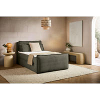 BOXBETT 120/200 cm,  in Waldgrün, Kissen, Bettkasten, Topper, H3 = fest  - Waldgrün/Schwarz, Design, Kunststoff/Textil (120/200cm) - Chameo