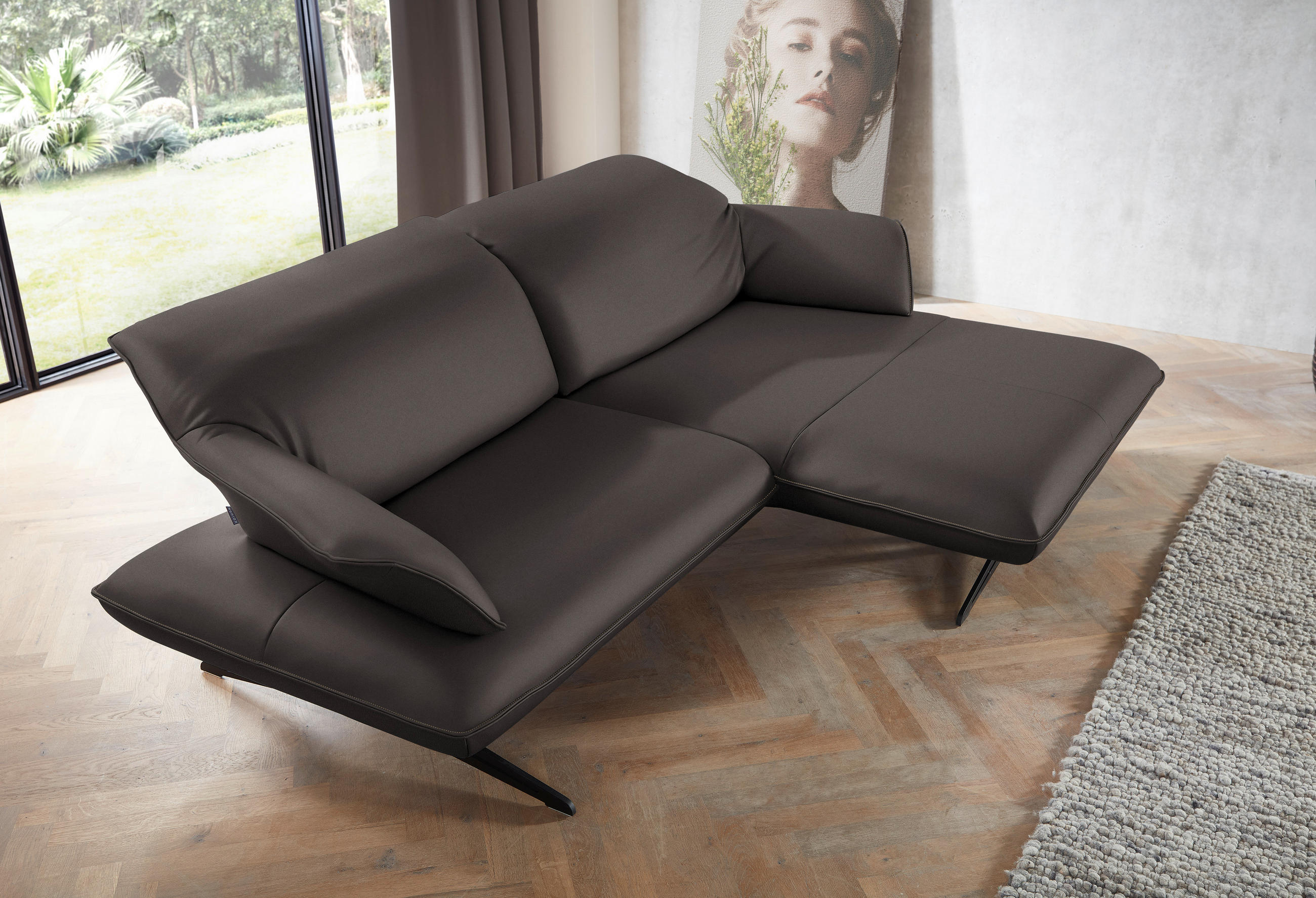 ECKSOFA in Echtleder Dunkelbraun  - Dunkelbraun/Beige, Design, Leder/Metall (252/169cm) - Koinor