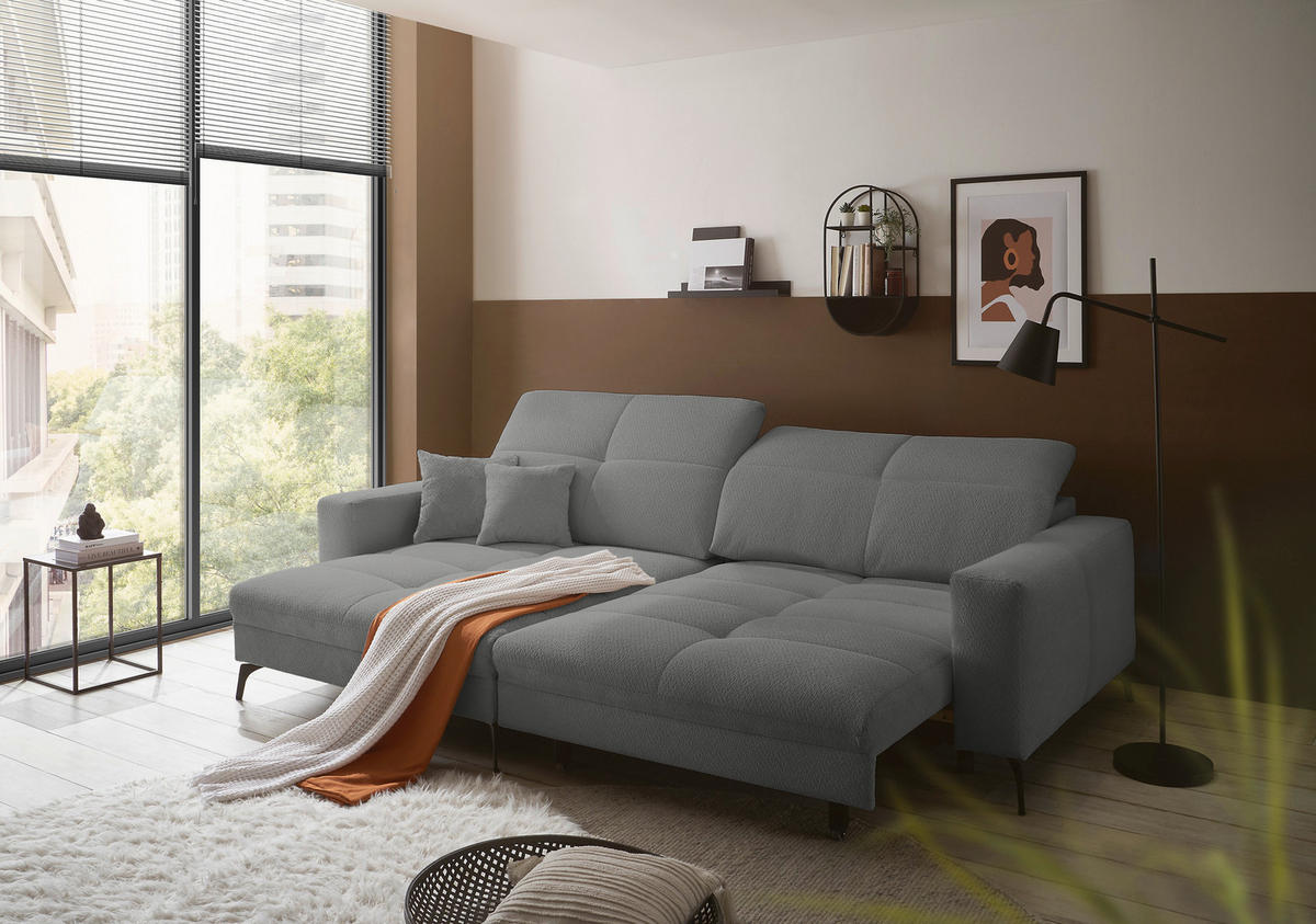 ECKSOFA Dunkelgrau Webstoff  - Dunkelgrau/Schwarz, KONVENTIONELL, Textil/Metall (180/285cm) - SetOne by Musterring