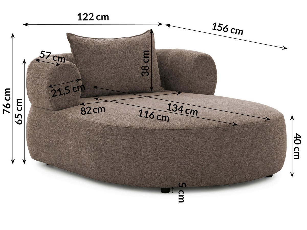 XXL-SESSEL Chenille Braun    - Schwarz/Braun, Design, Kunststoff/Textil (122/76/156cm) - Livetastic