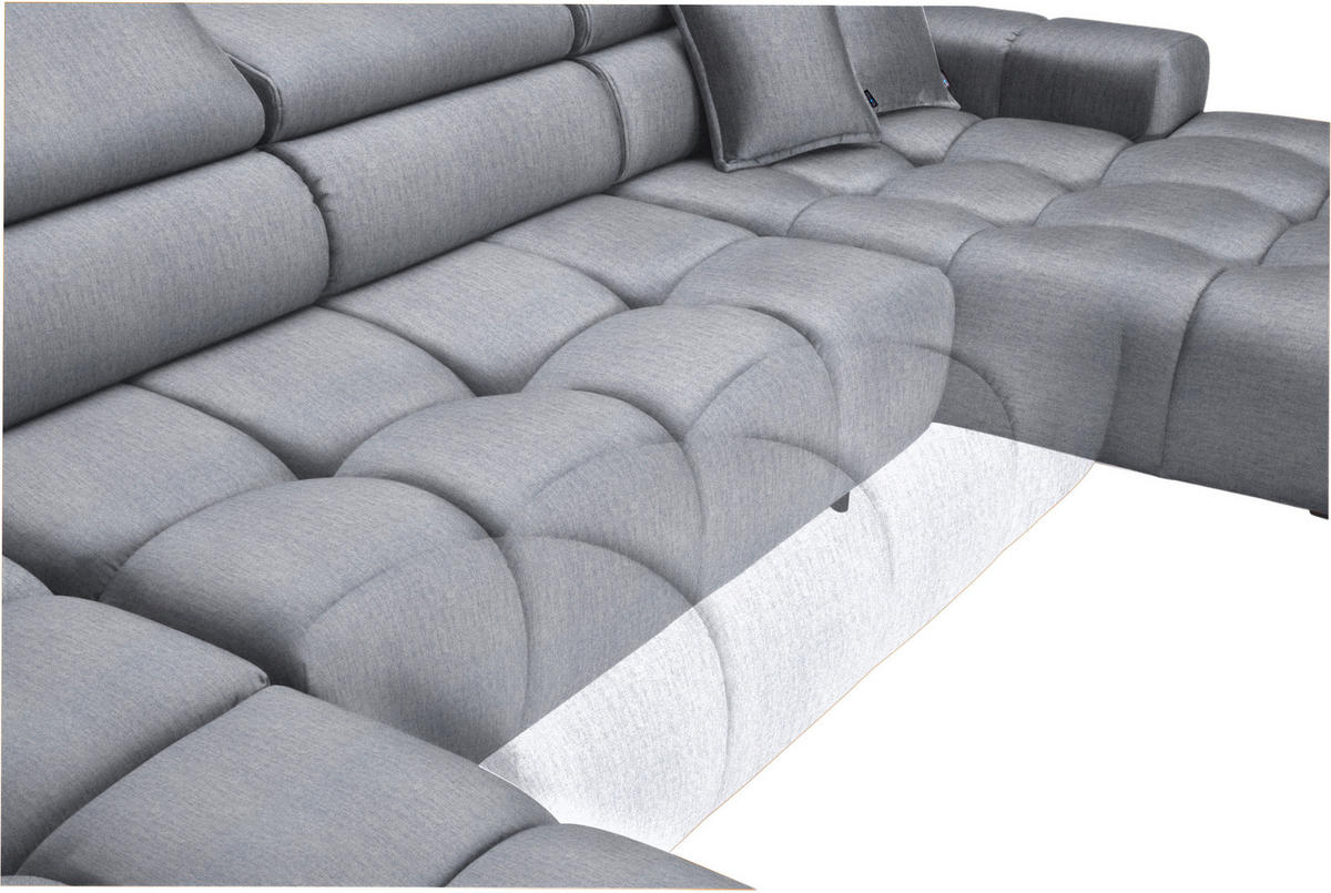 WOHNLANDSCHAFT  in Samt, Webstoff Hellgrau  - Hellgrau/Schwarz, Design, Textil/Metall (216/385/177cm) - Welnova