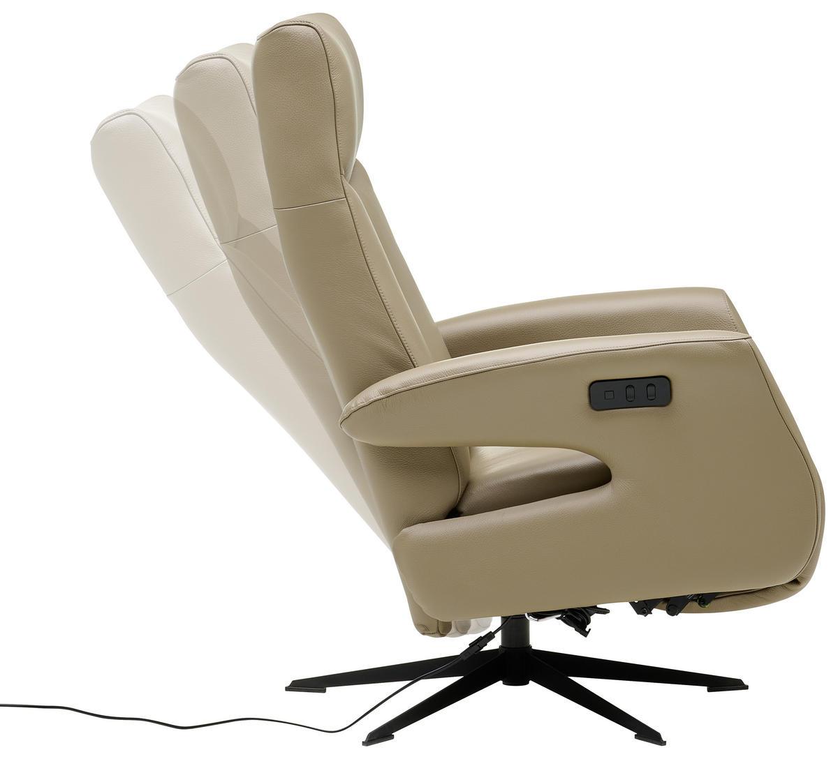 RELAXSESSEL Echtleder Relaxfunktion    - Beige/Schwarz, Design, Leder/Metall (74/105/82cm) - Welnova