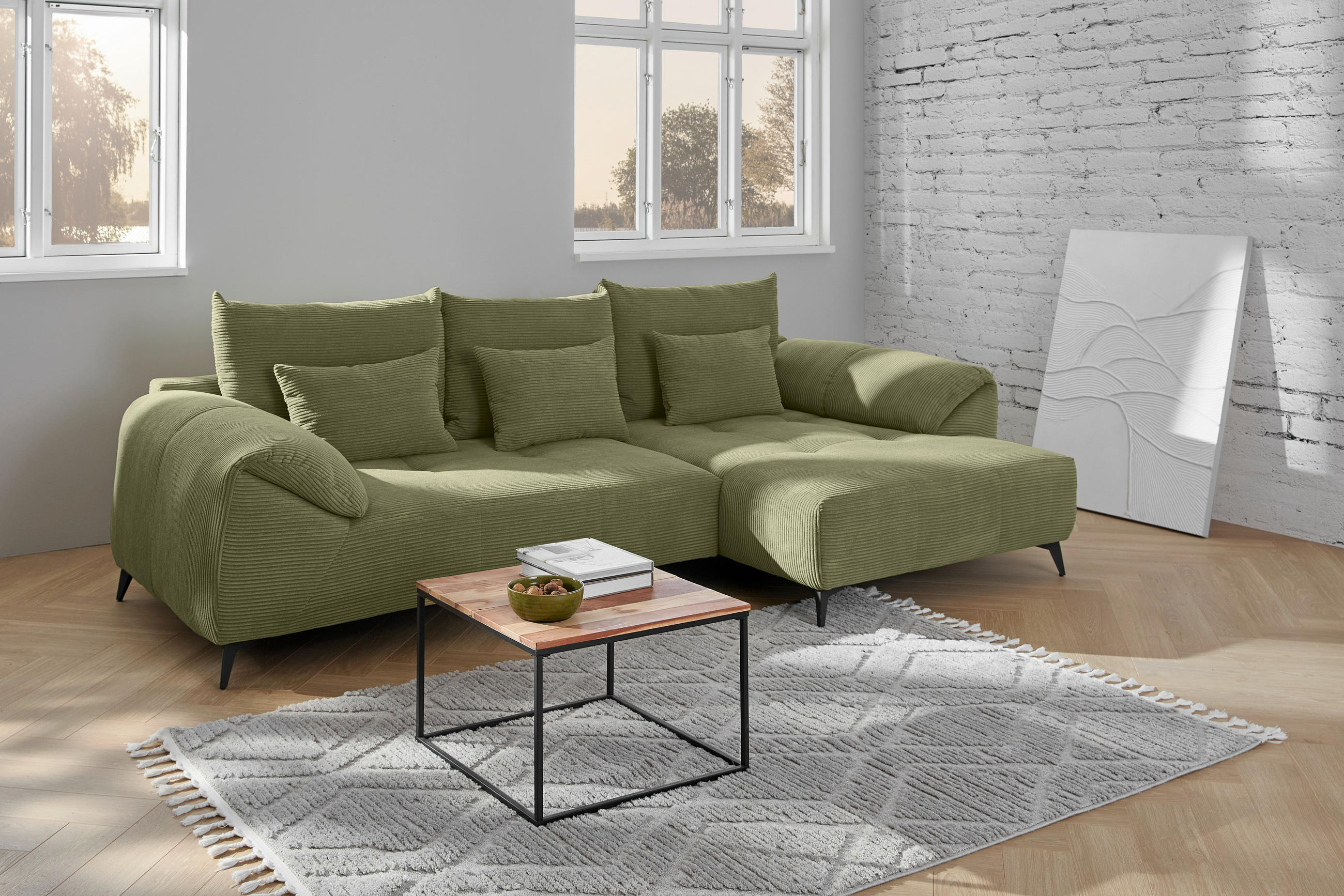 ECKSOFA in Cord Dunkelgrün  - Dunkelgrün/Schwarz, Konventionell, Textil/Metall (311/176cm) - Carryhome