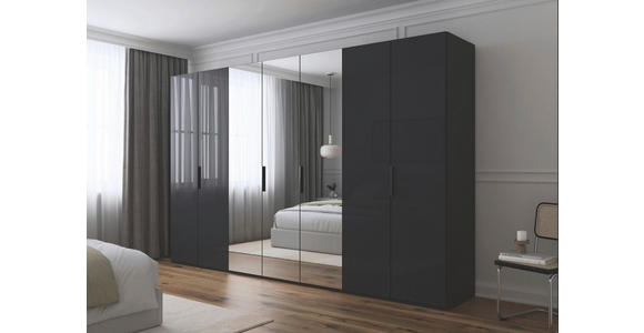 DREHTÜRENSCHRANK 350/235/61 cm,  in Graphitfarben, 7-türig  - Graphitfarben, Basics, Glas/Holzwerkstoff (350/235/61cm) - Novel