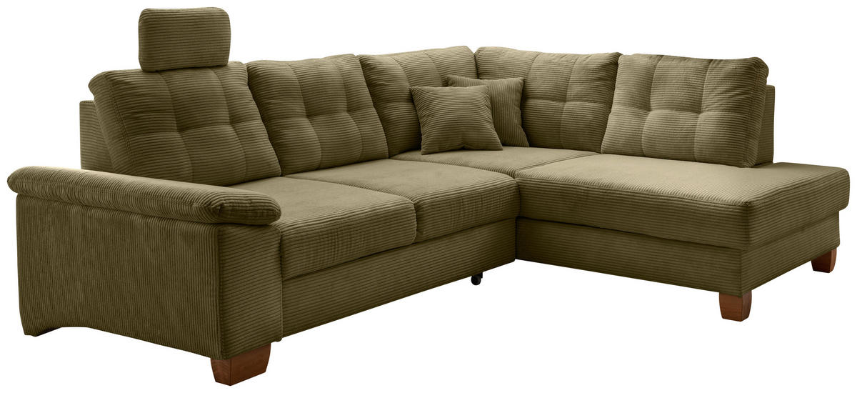 ECKSOFA in Cord Olivgrün  - Naturfarben/Olivgrün, Modern, Holz/Textil (274/206cm) - Livetastic