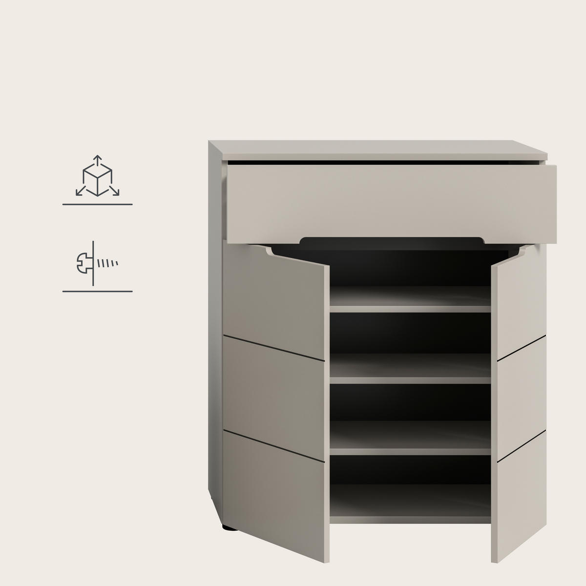 SCHUHSCHRANK Grau, Kaschmir  - Kaschmir/Schwarz, Design, Holzwerkstoff/Kunststoff (80/94/37cm) - MID.YOU