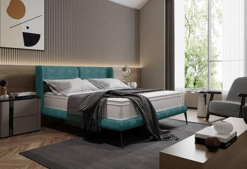KÁRPITOZOTT ÁGY 180/200 cm  olajkék  - olajkék/fekete, Modern, textil/fém (180/200cm) - Livetastic