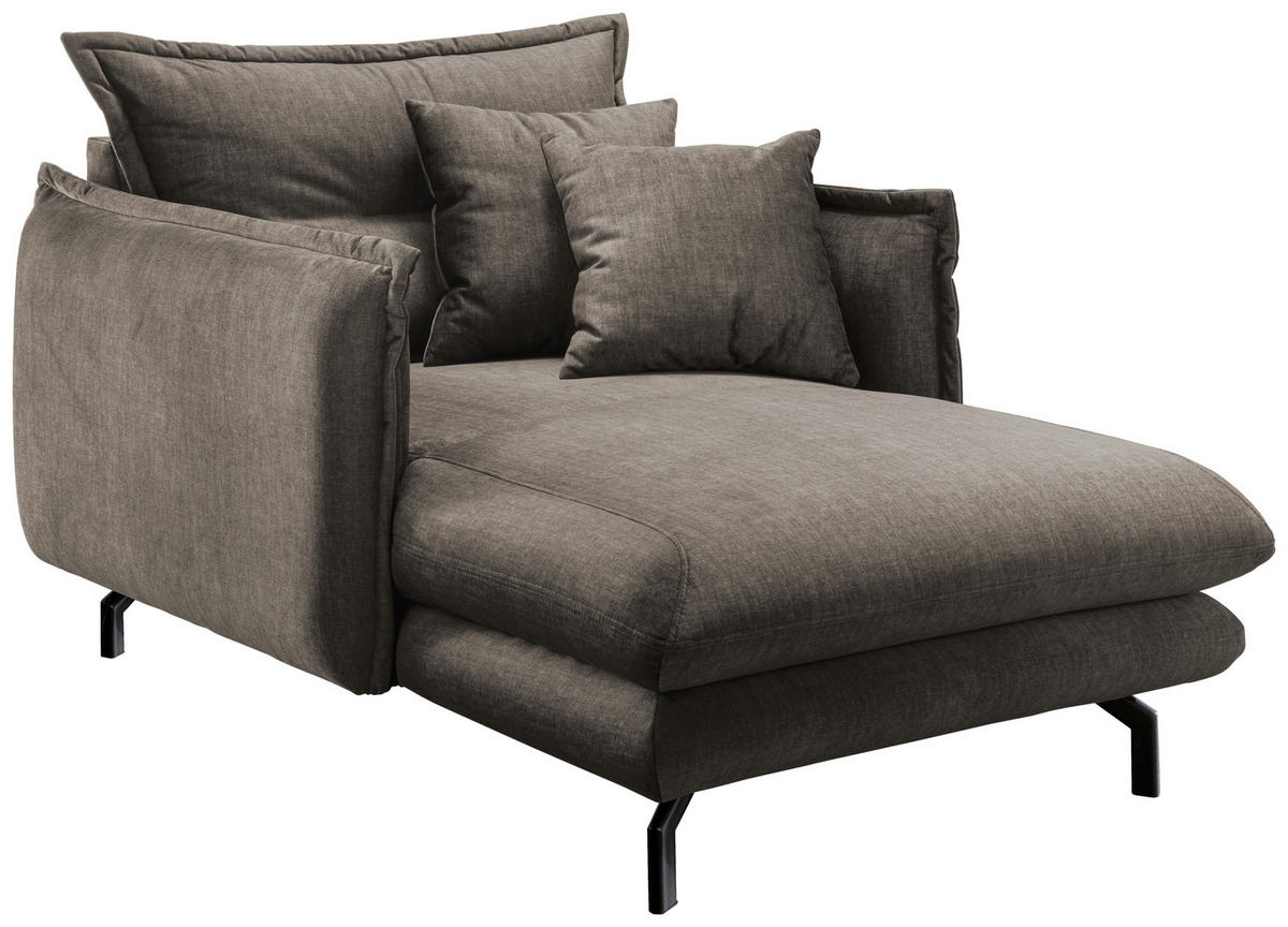 XXL-SESSEL Velours Braun  - Schwarz/Braun, Modern, Textil/Metall (111/101/167cm) - Livetastic