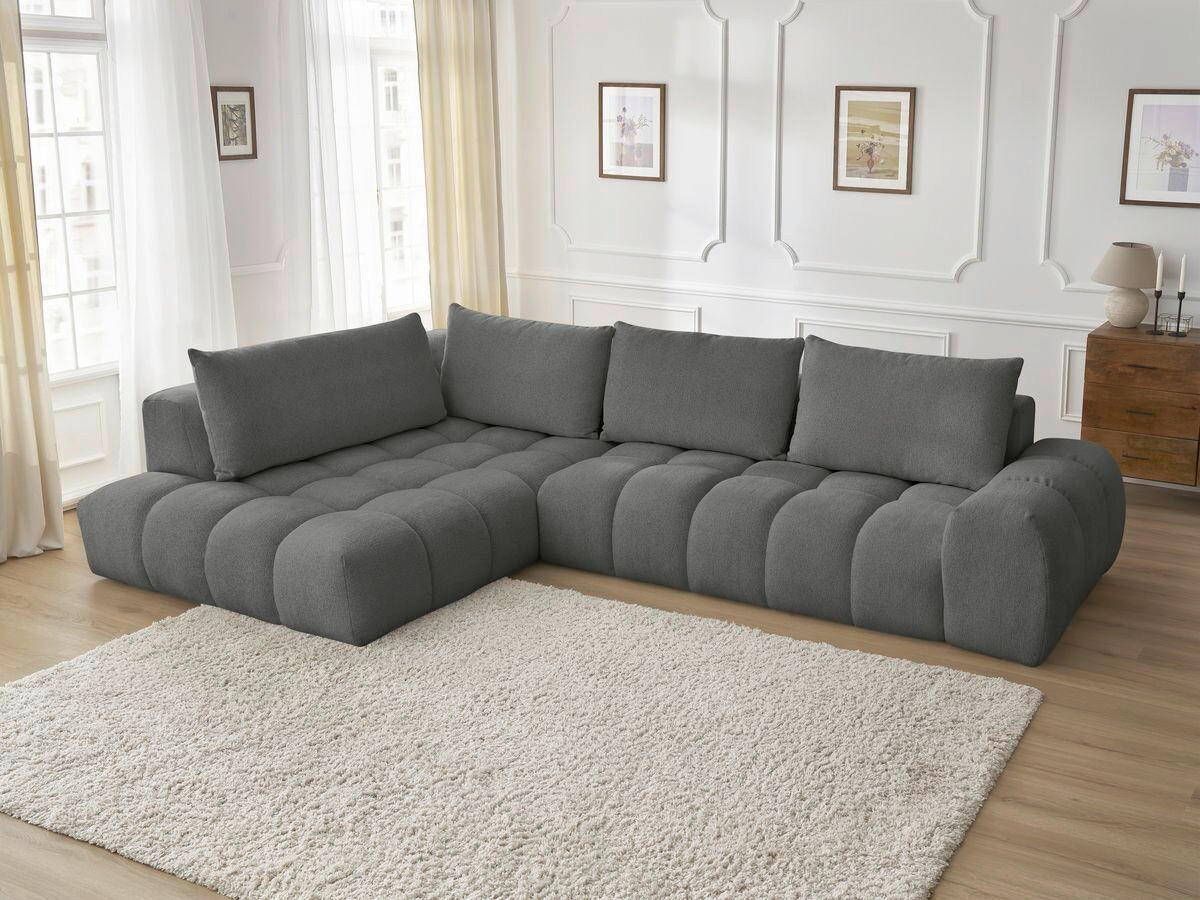 ECKSOFA Ottomane links  EVEREST Dunkelgrau Flachgewebe  - Dunkelgrau/Schwarz, MODERN, Kunststoff/Textil (210/352cm)