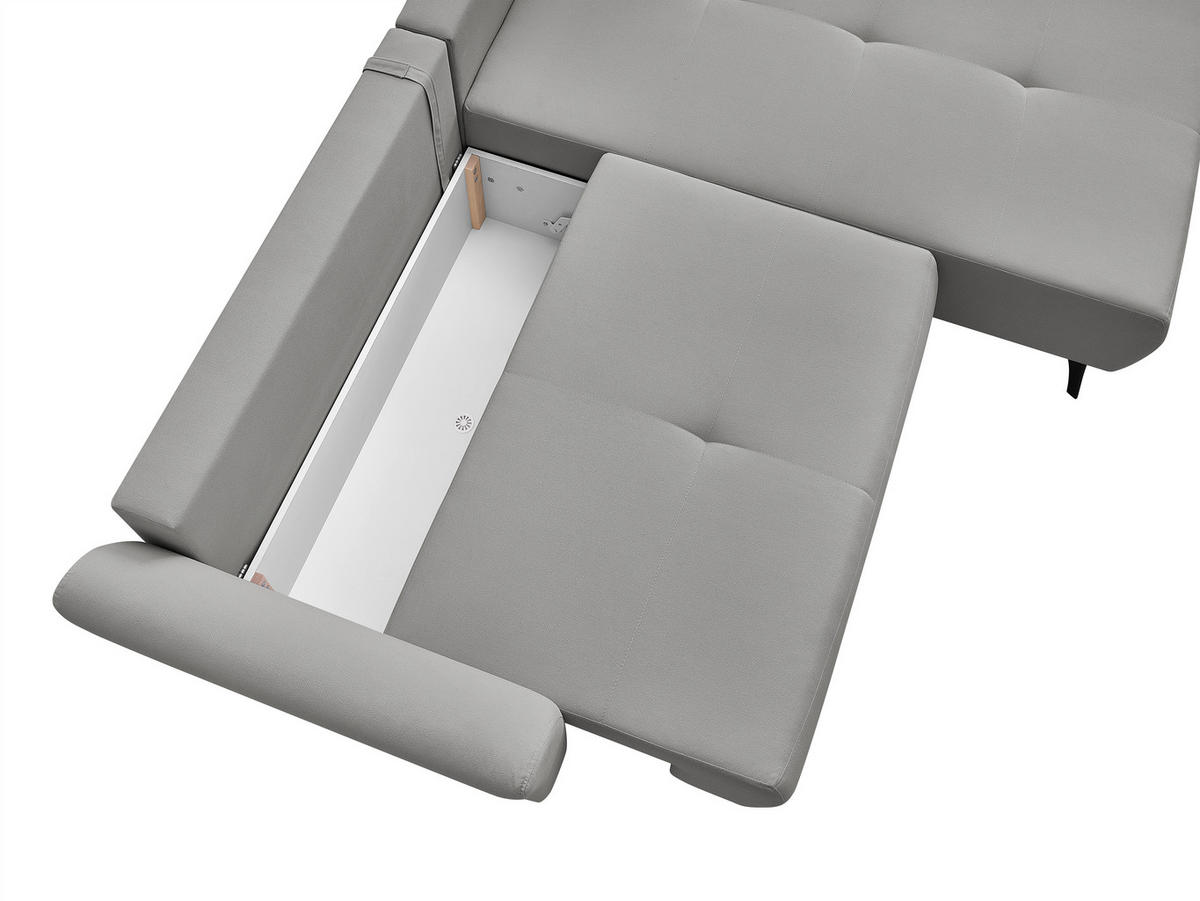 ECKSOFA GEMMA Grau Flachgewebe Zierkissen, Rückenkissen, Bettkasten, Schlaffunktion, Rücken echt, Stauraum  - Schwarz/Grau, Design, Textil/Metall (270/183cm) - P & B