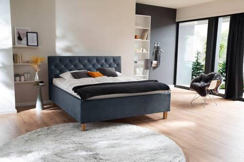 POLSTERBETT San Remo Matratze, gepolstertes Kopfteil, Lattenrost, Bettkasten 160/200 cm in Blau - Blau, Design, Holz/Holzwerkstoff (160/200cm) - Xora