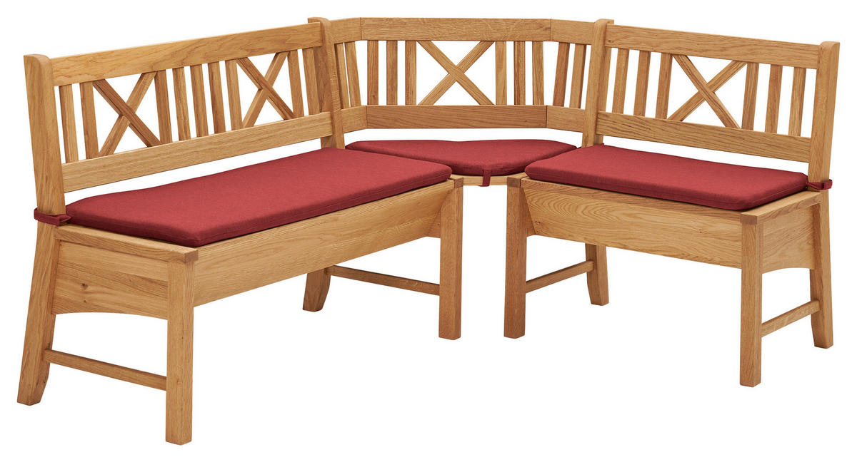 ECKBANKGRUPPE in Holz, Textil Rot, Wildeiche  - Wildeiche/Rot, Romantik / Landhaus, Holz/Textil (179/137cm) - Venda