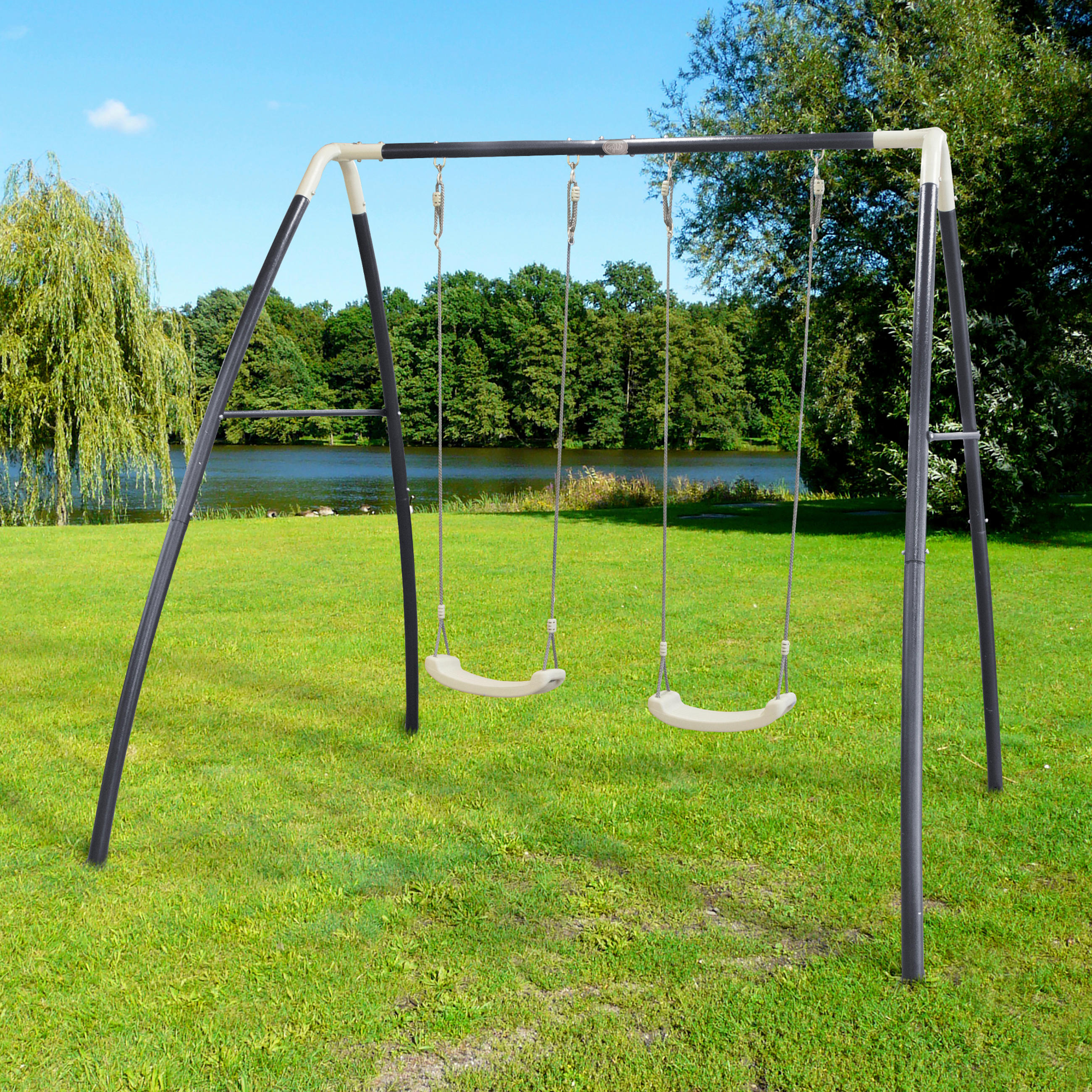 Schaukel Metal Double Swing Anthrazit, Weiß  - Anthrazit/Weiß, Basics, Kunststoff/Metall (210/217/210cm) - Ambia Garden
