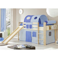 SPIELBETT Absturzsicherung, Leiter, Rutsche, Vorhang 90/200 cm  in Kieferfarben, Hellblau, Dunkelblau  - Dunkelblau/Kieferfarben, Natur, Holz (90/200cm) - MID.YOU