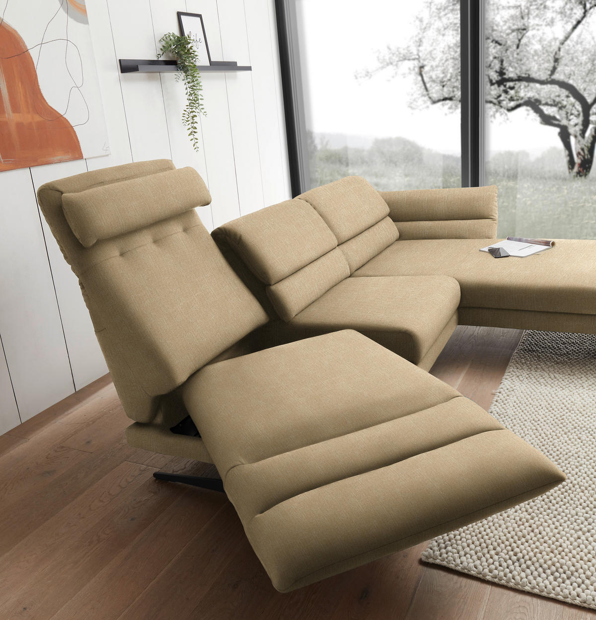 ECKSOFA in Flachgewebe Senfgelb  279-327/176-217 cm  - Senfgelb/Schwarz, Design, Textil/Metall (279-327/176-217cm) - Dieter Knoll