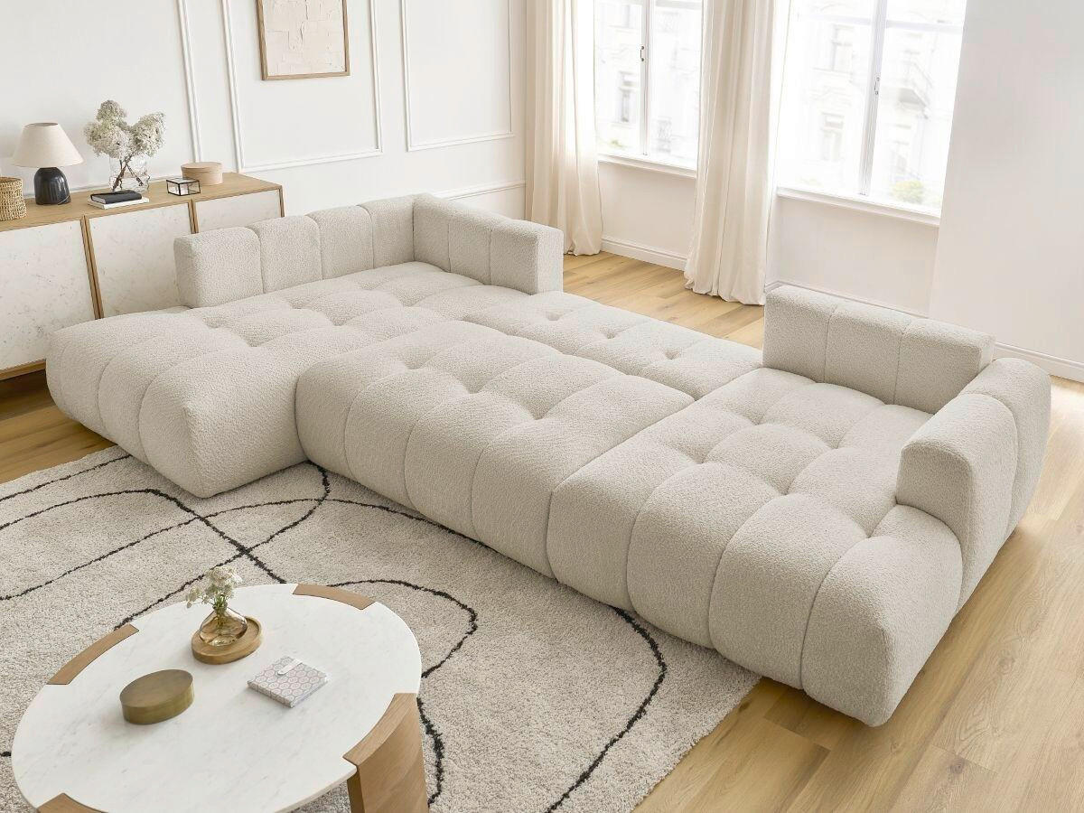 WOHNLANDSCHAFT  FUJI  Beige Bouclé  - Beige/Schwarz, MODERN, Kunststoff/Textil (204/377/160cm)