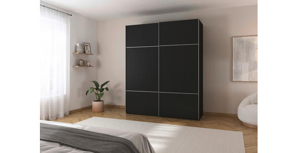 SCHWEBETÜRENSCHRANK 162/223/68 cm 2-türig Schwarz - Alufarben/Schwarz, KONVENTIONELL, Holzwerkstoff/Metall (162/223/68cm) - Novel