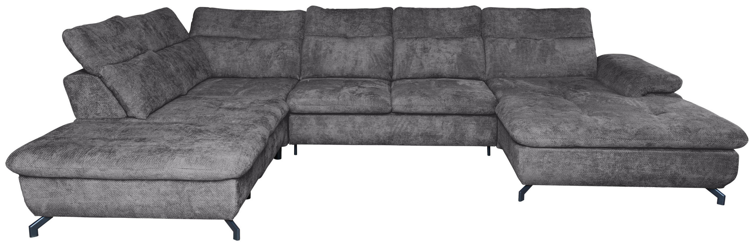 WOHNLANDSCHAFT Dunkelgrau Struktur  - Dunkelgrau/Schwarz, KONVENTIONELL, Textil/Metall (253/357/188cm) - Carryhome