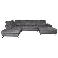 WOHNLANDSCHAFT Dunkelgrau Struktur  - Dunkelgrau/Schwarz, KONVENTIONELL, Textil/Metall (253/357/188cm) - Carryhome