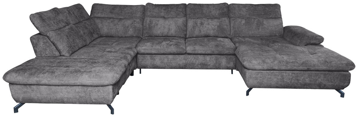 WOHNLANDSCHAFT Dunkelgrau Struktur  - Dunkelgrau/Schwarz, KONVENTIONELL, Textil/Metall (253/357/188cm) - Carryhome