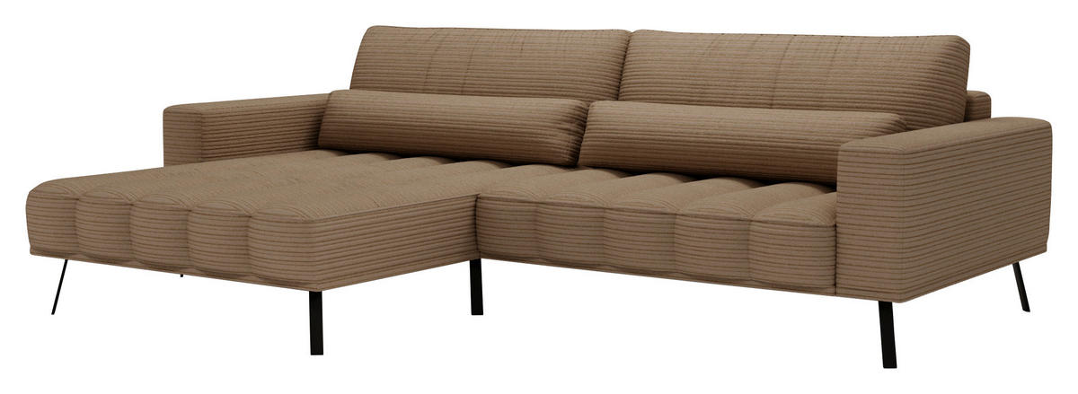 ECKSOFA in Cord Braun  - Schwarz/Braun, Design, Textil/Metall (204/291cm) - Lomoco