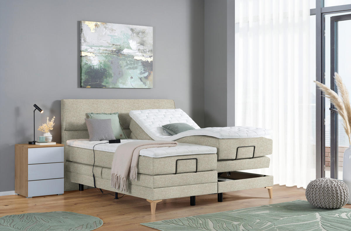 BOXSPRINGBETT 200/200 cm  in Beige  - Eichefarben/Beige, KONVENTIONELL, Holz/Textil (200/200cm) - Voleo