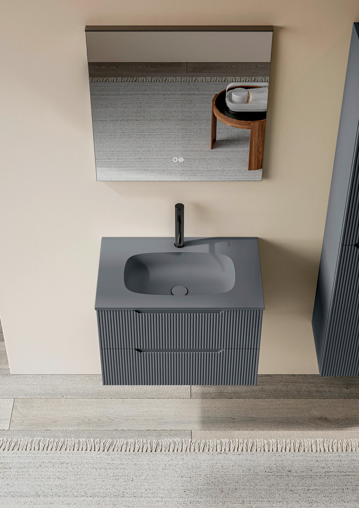BADEZIMMER 3-teilig 80 cm  - Weiss/Dunkelgrau, Konventionell, Holzwerkstoff/Stein (80cm) - Belluti