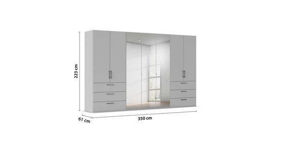DREHTÜRENSCHRANK 350/223/61 cm,  in Graphitfarben, 7-türig  - Chromfarben/Edelstahlfarben, Basics, Glas/Holzwerkstoff (350/223/61cm) - Novel