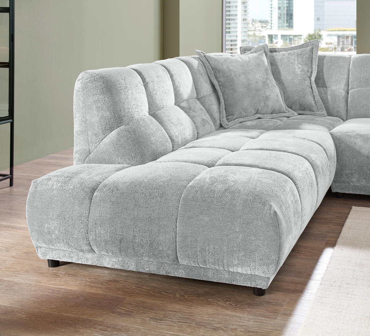 ECKSOFA Chenille Silberfarben  - Silberfarben/Schwarz, Modern, Kunststoff/Textil (250/284cm) - Livetastic