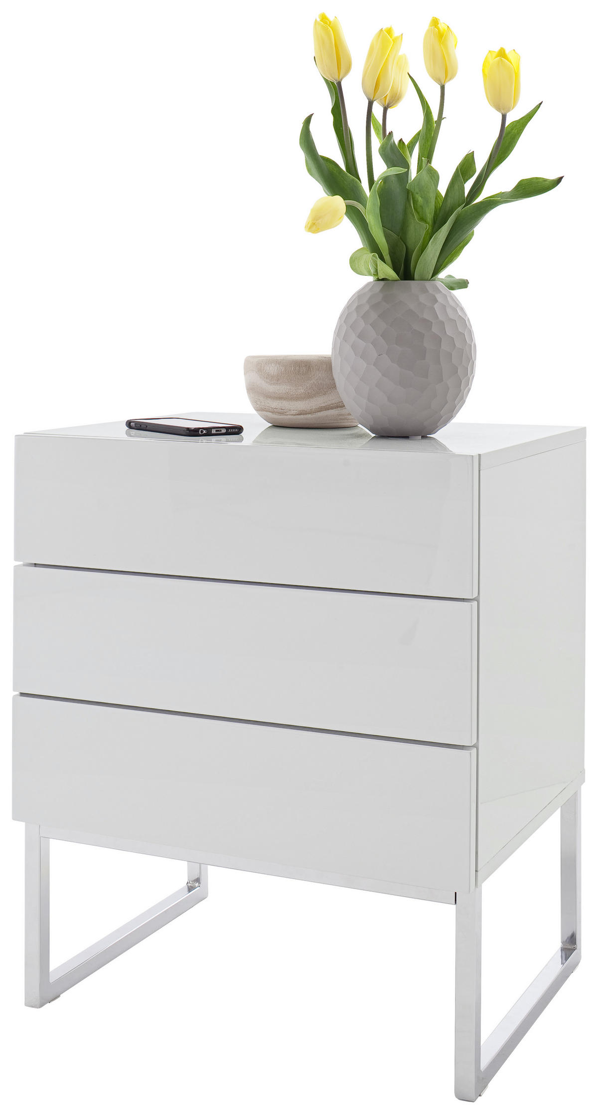NACHTSCHRANK 50/60/40 cm  - Chromfarben/Weiß, Design, Holzwerkstoff/Metall (50/60/40cm) - Livetastic